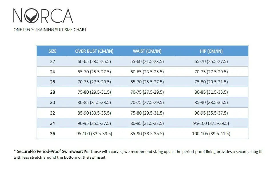 Women's Size Chart - Norca Athletic Swimwear