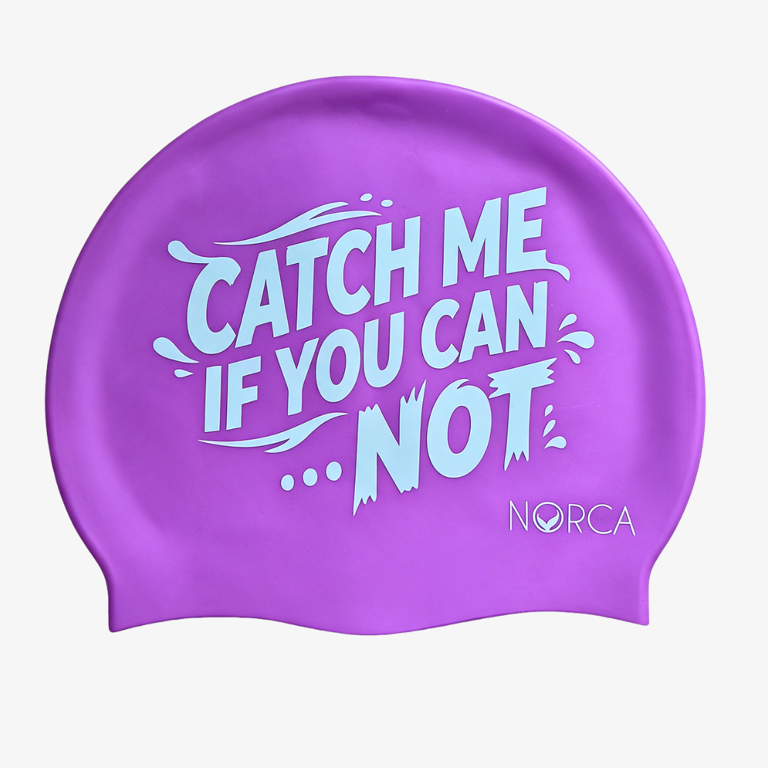 Catch me if you can... NOT - Purple Silicone Swim Cap