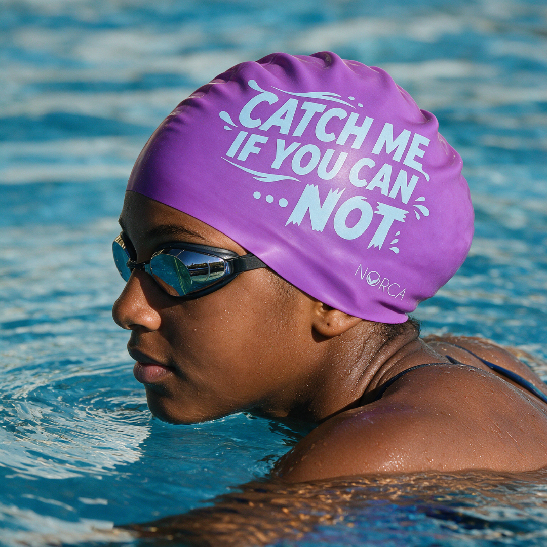 Catch me if you can... NOT - Purple Silicone Swim Cap