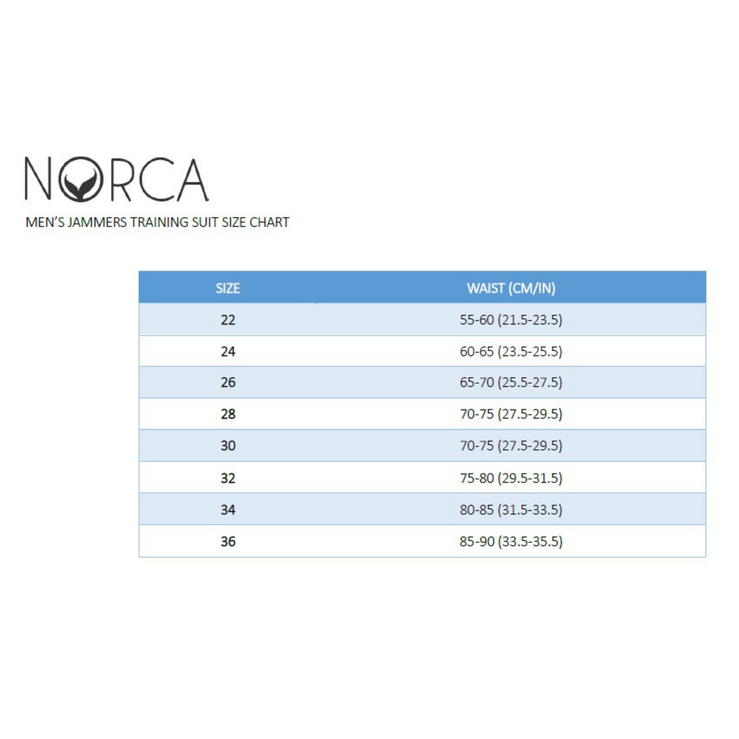 Norca Mens Jammers Size Chart