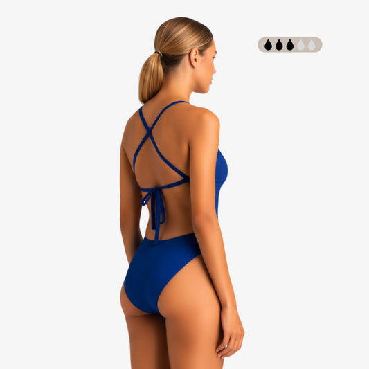 Norca SecureFlo Cobalt Tie-Back Period Swimsuit Norca Athletic Swimwear | Norca Natation Inc.