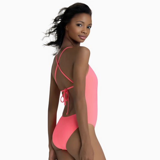 Coral Tie Back One Piece Swimsuit Competitive Swimwear