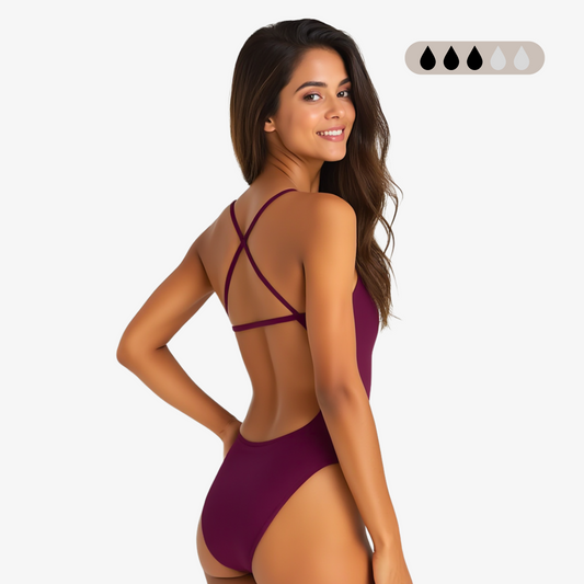 Norca SecureFlo Merlot X-Back Period Proof Swimsuit Norca Athletic Swimwear | Norca Natation Inc.