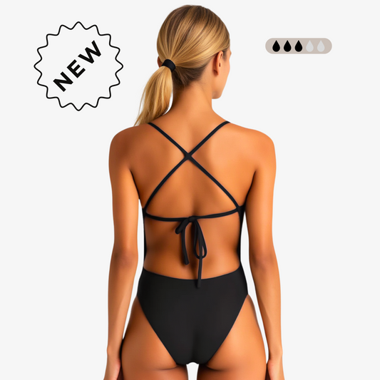 Norca SecureFlo Onyx Tie-Back: Period Swimsuit Norca Athletic Swimwear | Norca Natation Inc.
