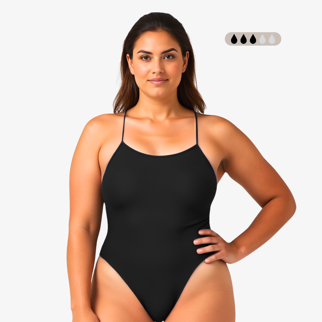 Norca SecureFlo Onyx Tie-Back: Period Swimsuit - Norca Athletic Swimwear | Norca Natation Inc.