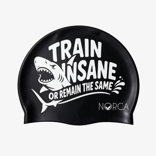 Train Insane Or Remain The Same - Black Silicone Swim Cap by Norca