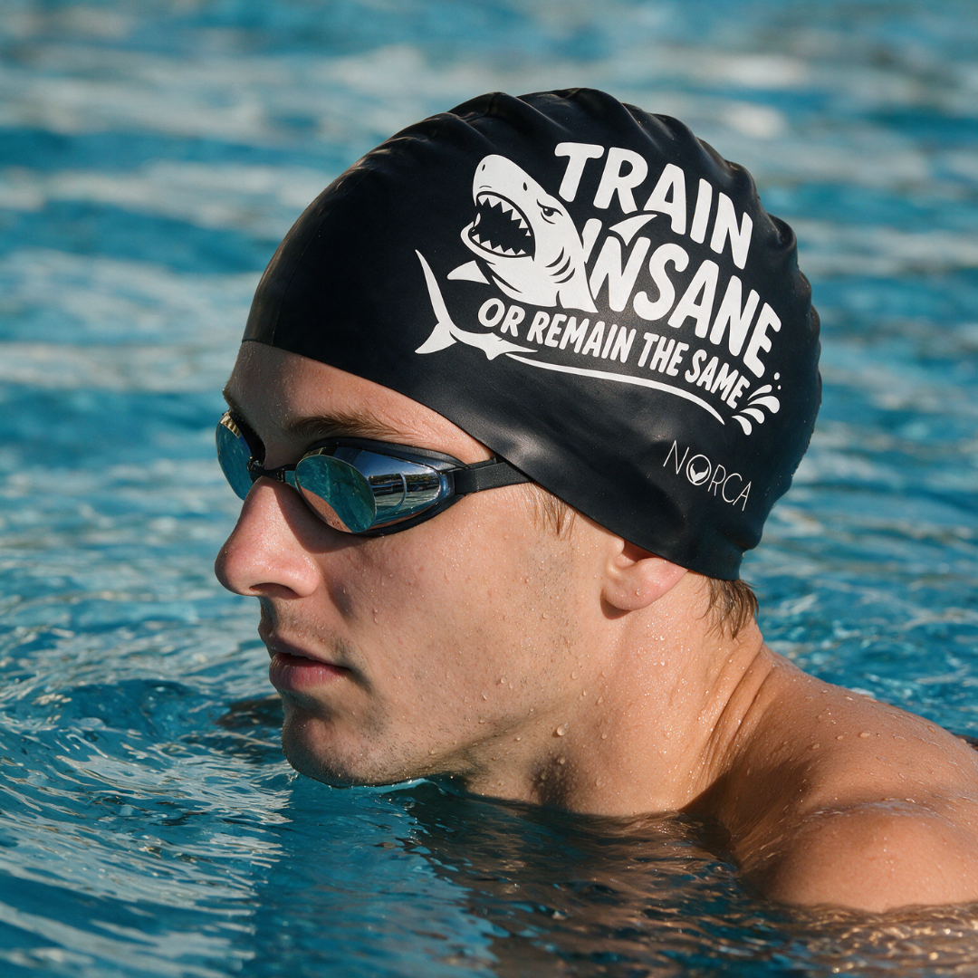 Train Insane Or Remain The Same - Black Silicone Swim Cap by Norca