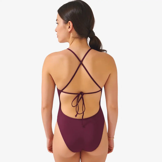 Merlot Tie - Back One - Piece Training Swimsuit by Norca - Norca Athletic Swimwear | Norca Natation Inc.